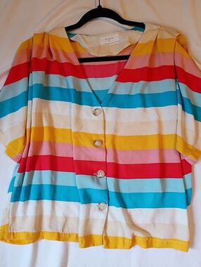 Elodie Rainbow Striped Slightly Cropped Blouse
